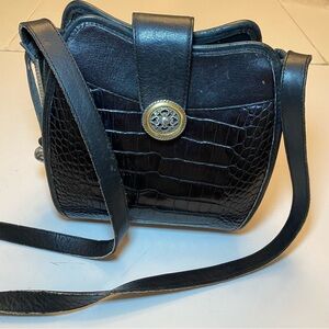 PRICED TO SELL Vintage Black Brighton Croc-Embossed Crossbody silver/gold